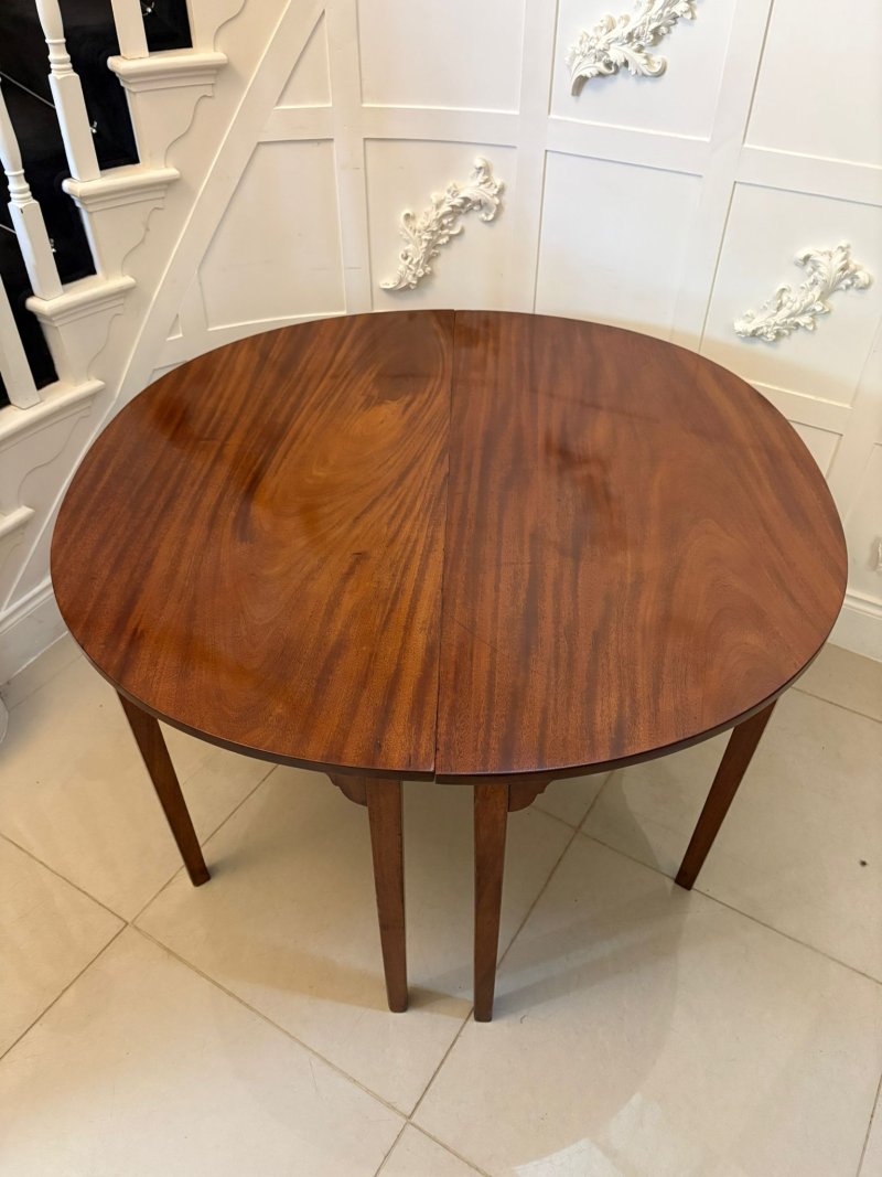 Pair of Antique George III Quality Figured Mahogany Shaped Demi Lune Console Tables - Image 9